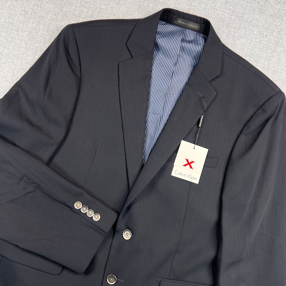 Calvin Klein Extreme Slim Fit Wool Blazer Men 42 Short Navy Preppy Office NEW